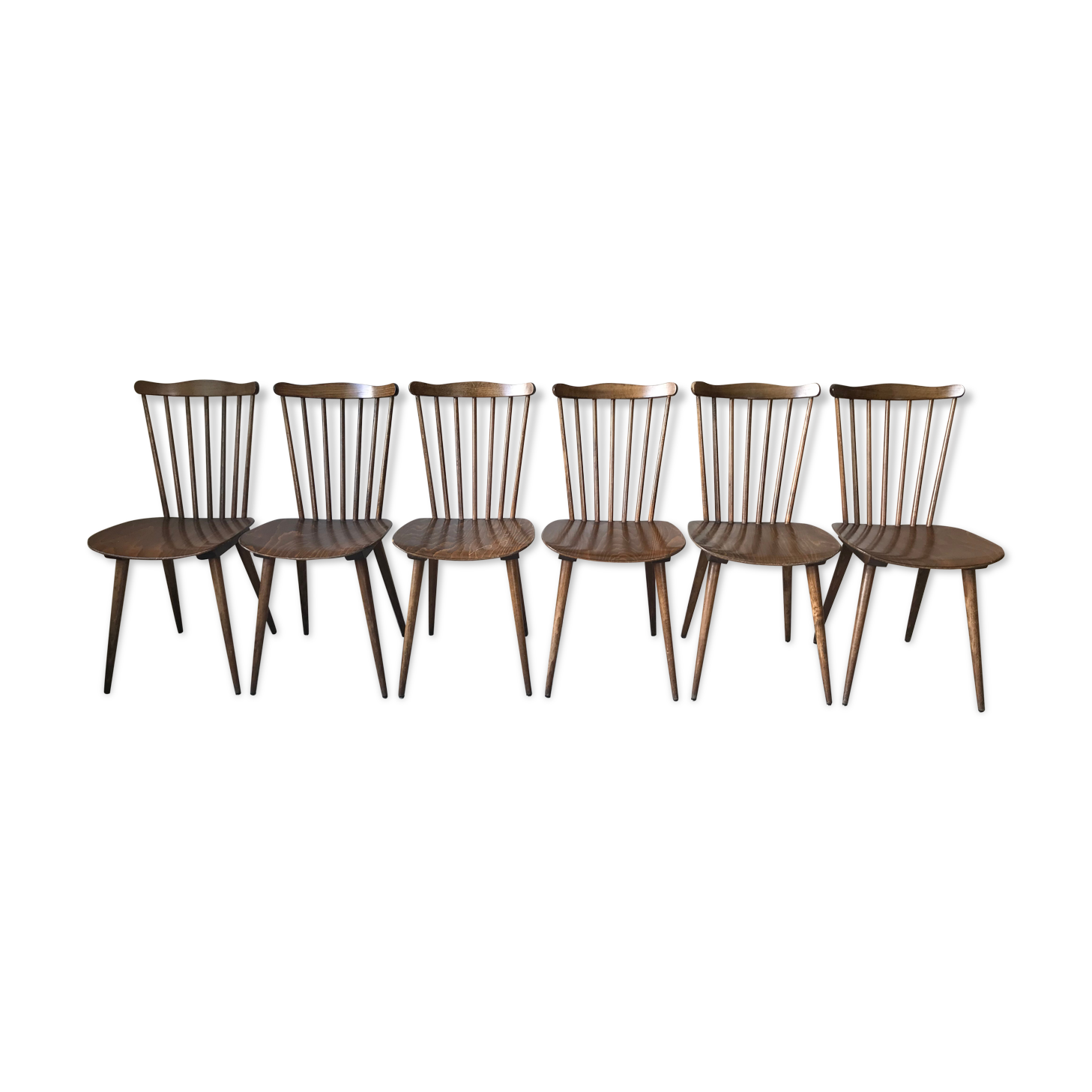 Suite de 6 chaises bistrot Menuet par Baumann, circa 1970.