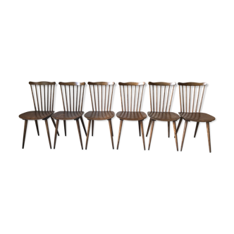 Suite of 6 chairs bistro Menuet by Baumann, circa 1970.