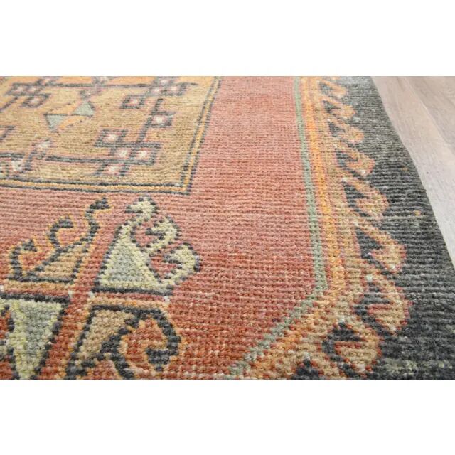 Orange Turkish Vintage Oushak Handmade Wool Rug Runner 76x374