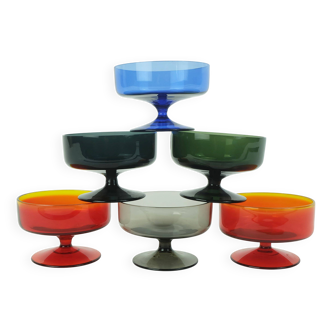 6 mid century liqueur glasses ingrid-glas 1950s colored glass
