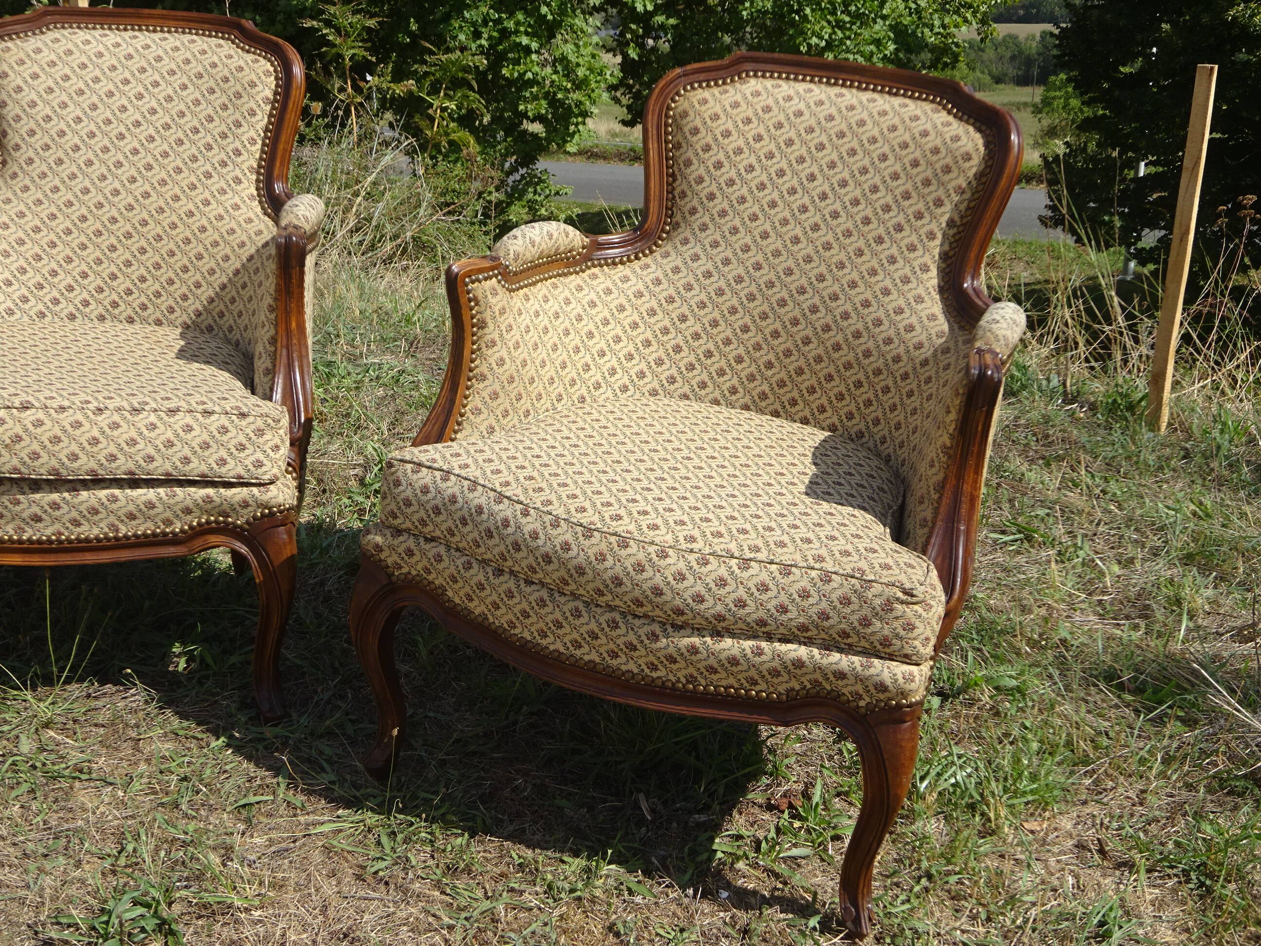 Bergère armchairs, 1950s, set of 2