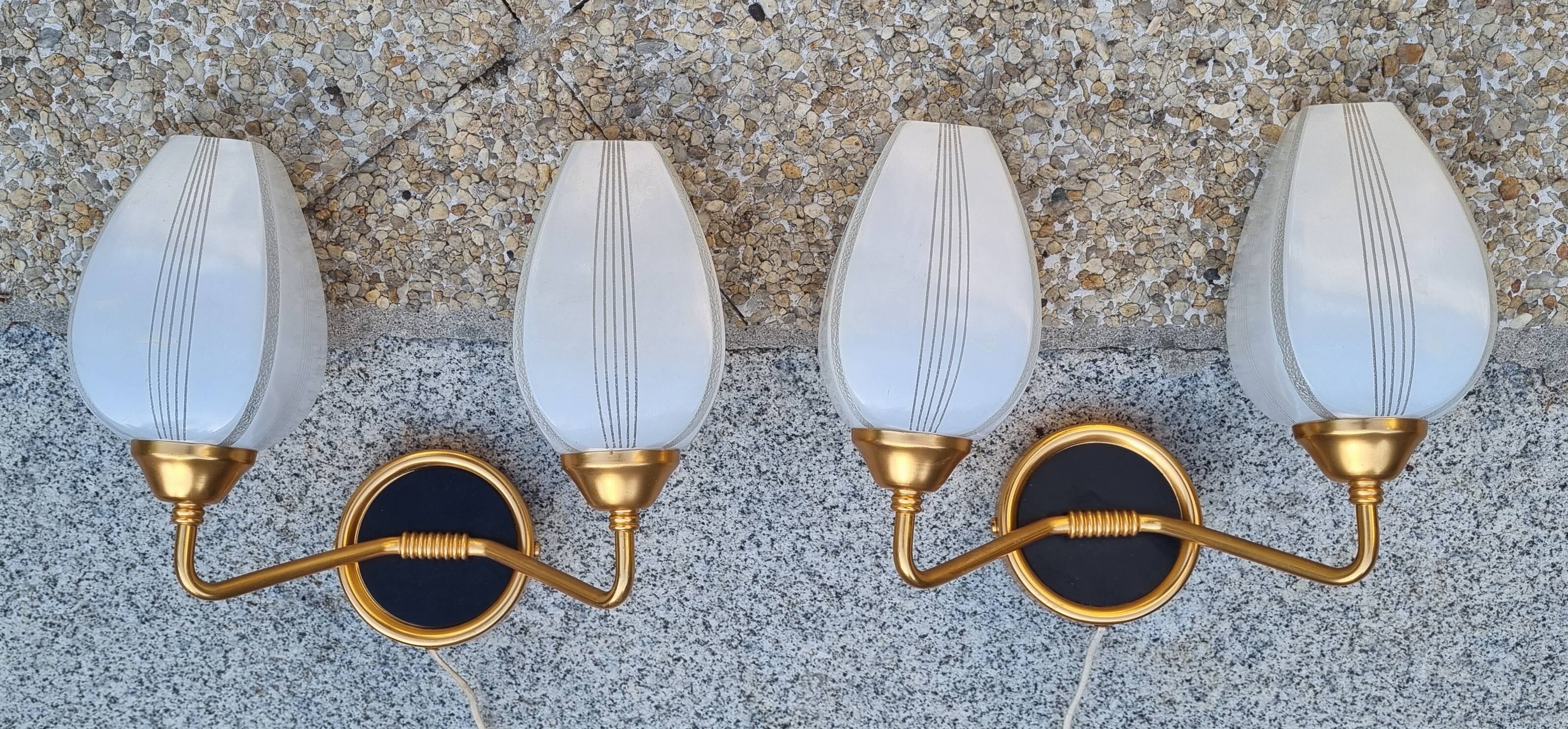 Pair of double wall lamps, tulips, Arlus edition, Paris, circa 50s