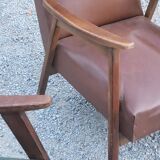 Pair of vintage Scandinavian style armchairs with moleskine compass legs from the 1950s