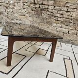 Table basse bois verre fumé vintage 1970"