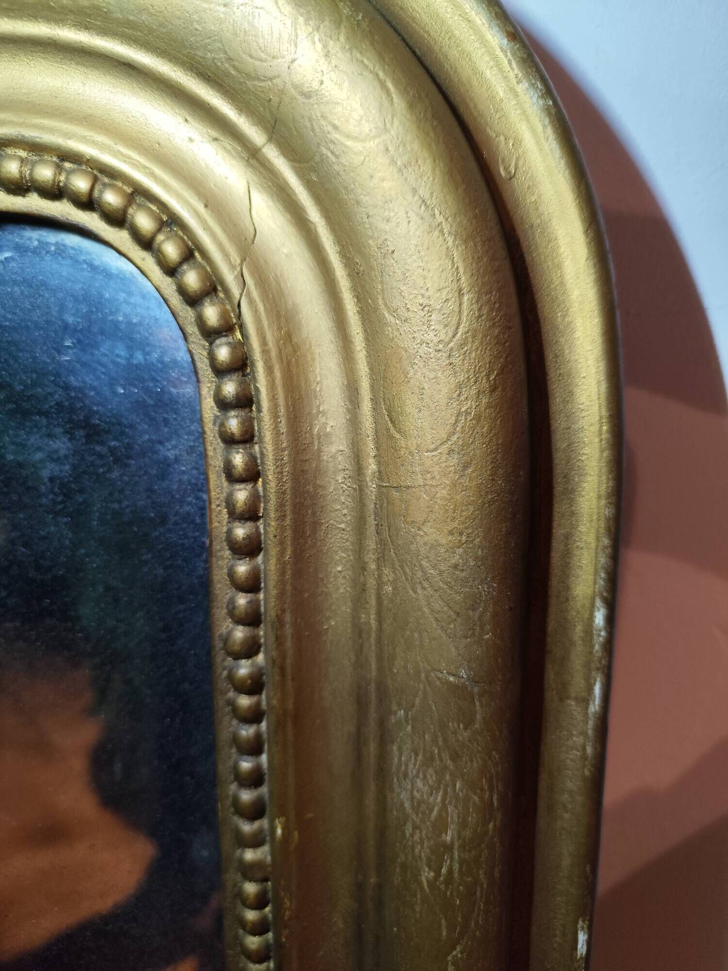 Antique Louis Philippe mirror, 19th century, mercury backing, wooden parquet back.