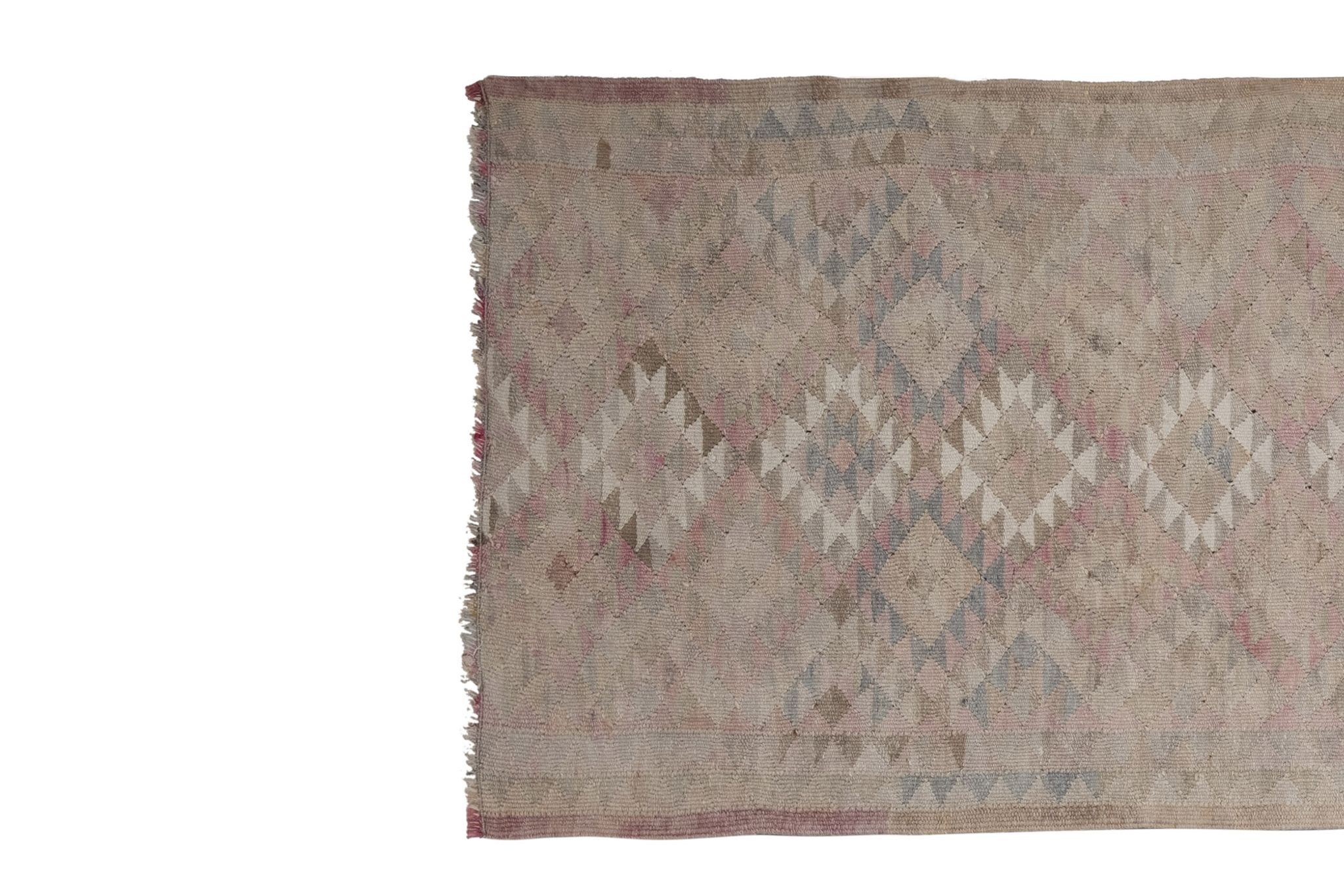 1970s Vintage Turkish Oushak Tribal Flat Woven Kilim Rug Runner 100 x 303 cm