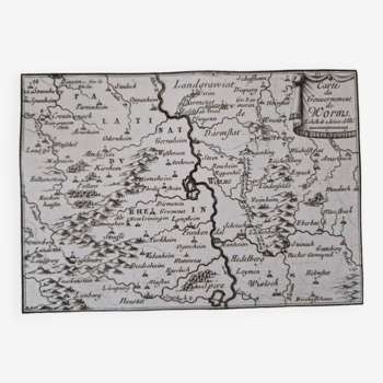 17th century copper engraving "Map of the government of Worms" By Pontault de Beaulieu