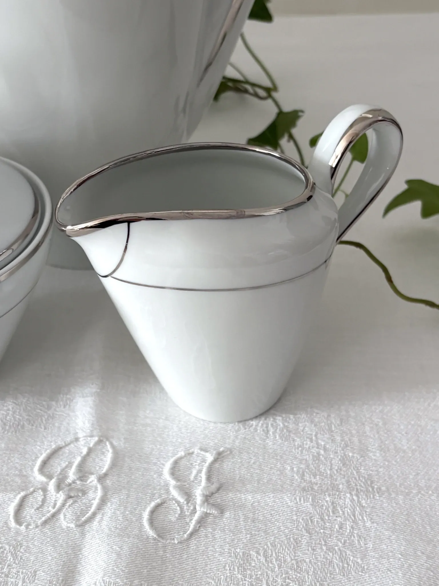 Coffee pot, milk jug and sugar bowl white porcelain