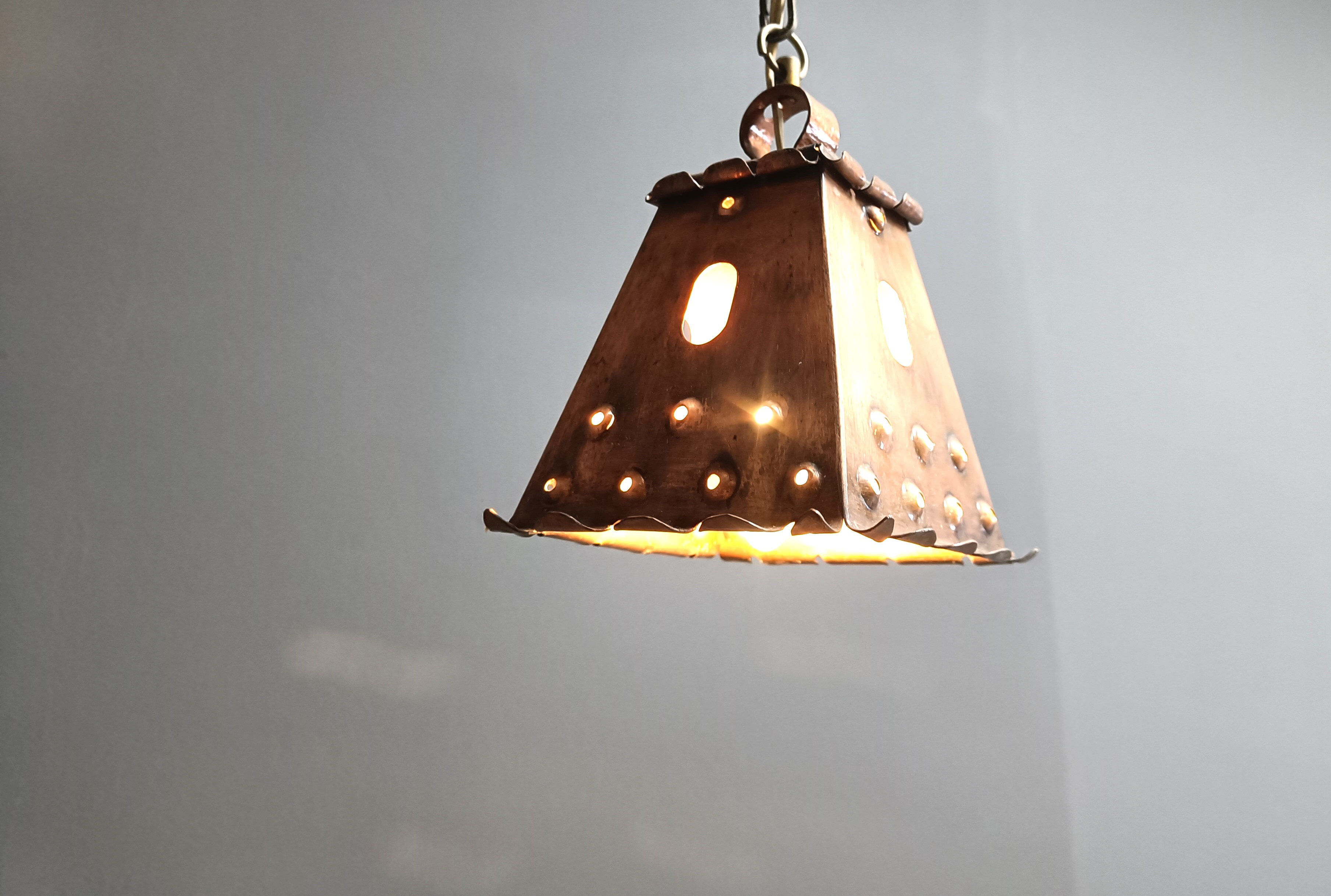 Brutalist copper pendant light, 1970s
