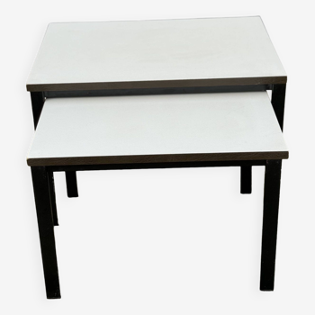 Pair of lacquered steel and melamine nesting tables