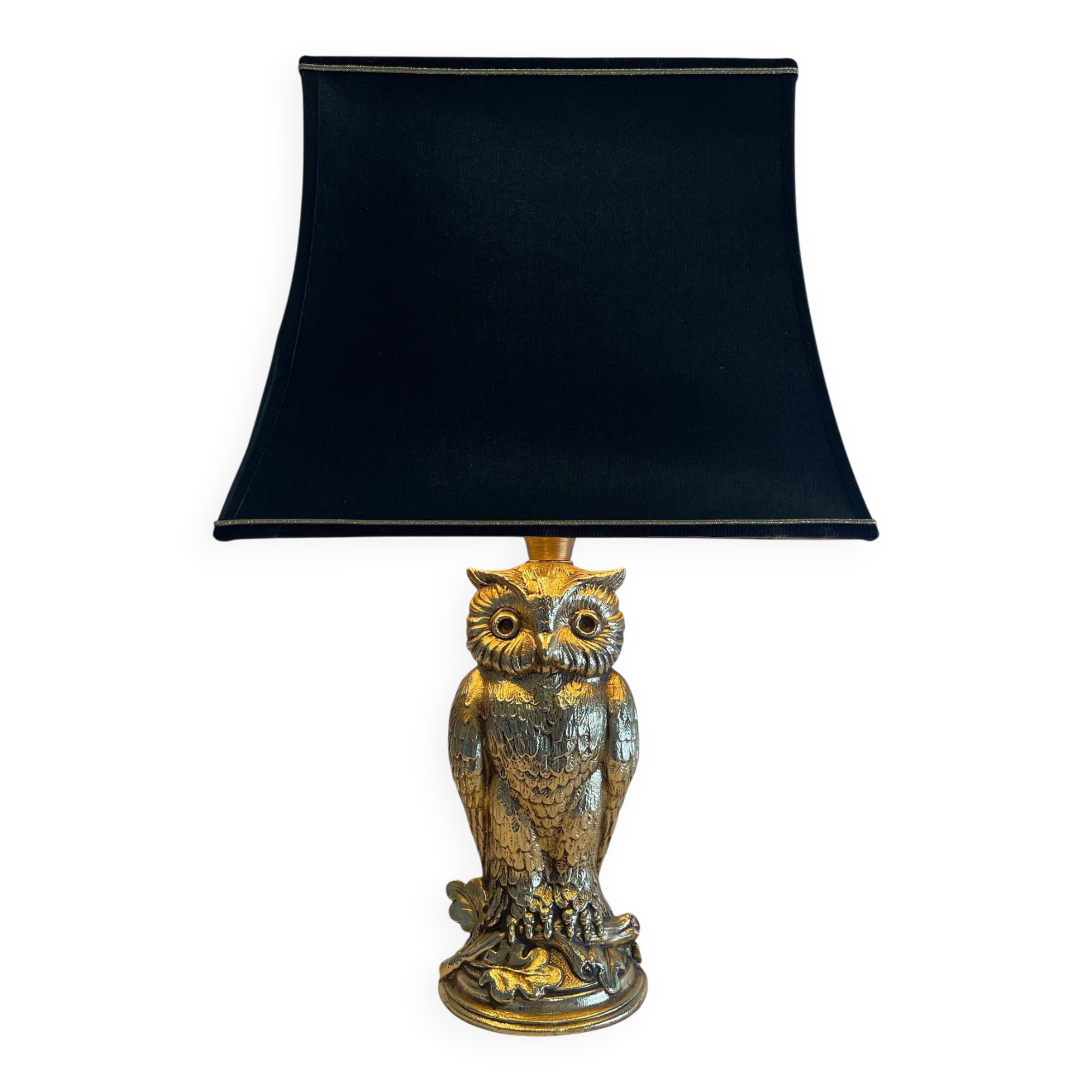 Vintage owl lamp in gold metal – Deknudt – Hollywood Regency style