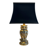 Vintage owl lamp in gold metal – Deknudt – Hollywood Regency style