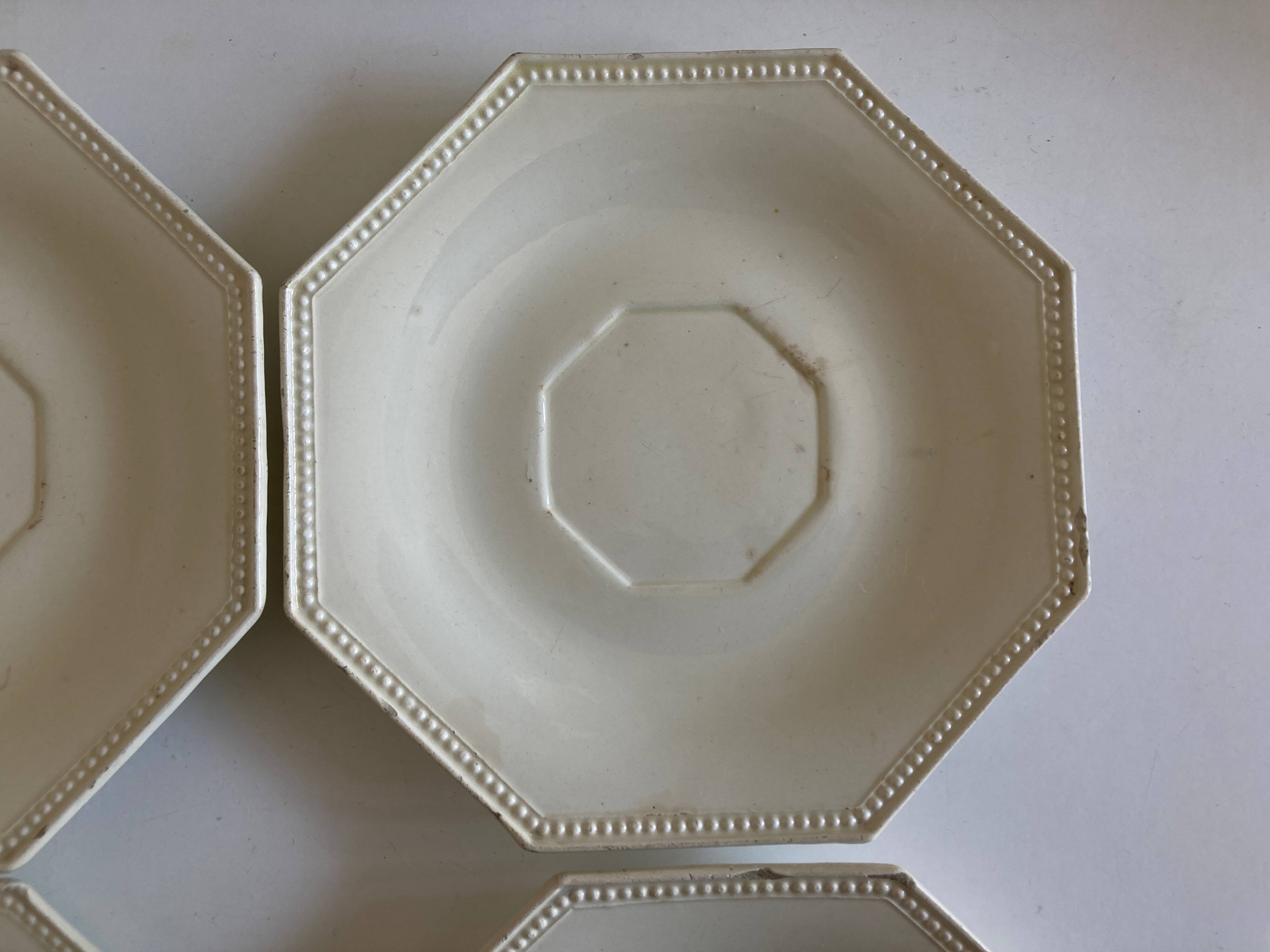 Set of 4 octagonal pearl plates Creil & Montereau 19th