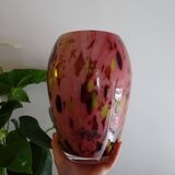 La rochere glassware vase in pink and multi-colored multi-layered glass signed