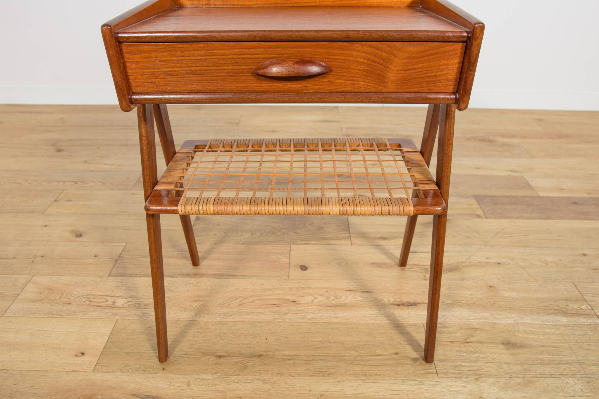 Mid-Century Teak and Rattan Nightstands by Søren Rasmussen, Denmark, 1960s,