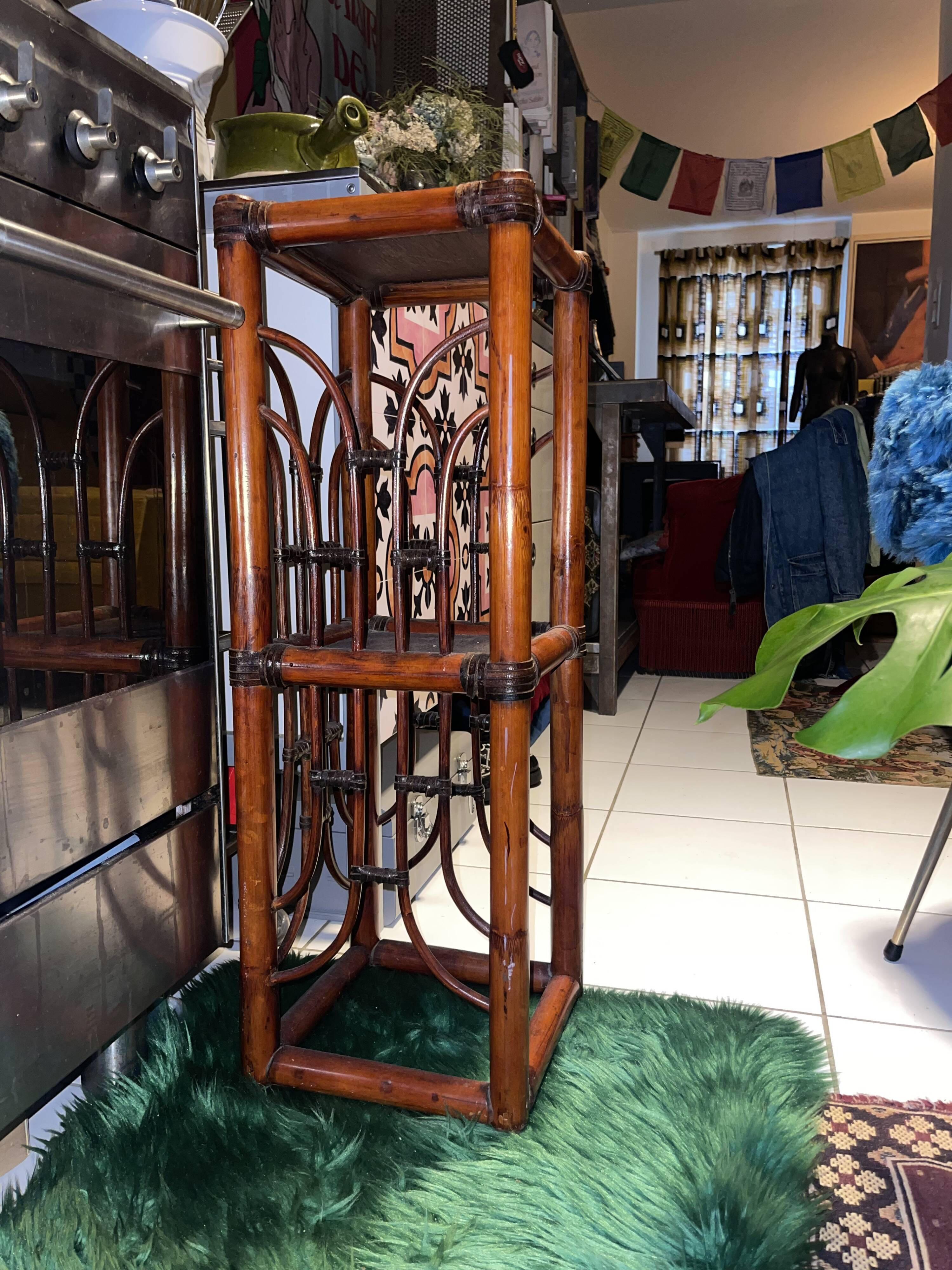 Polynesia handcrafted bamboo shelf/bookcase/side cabinet — vintage TBE