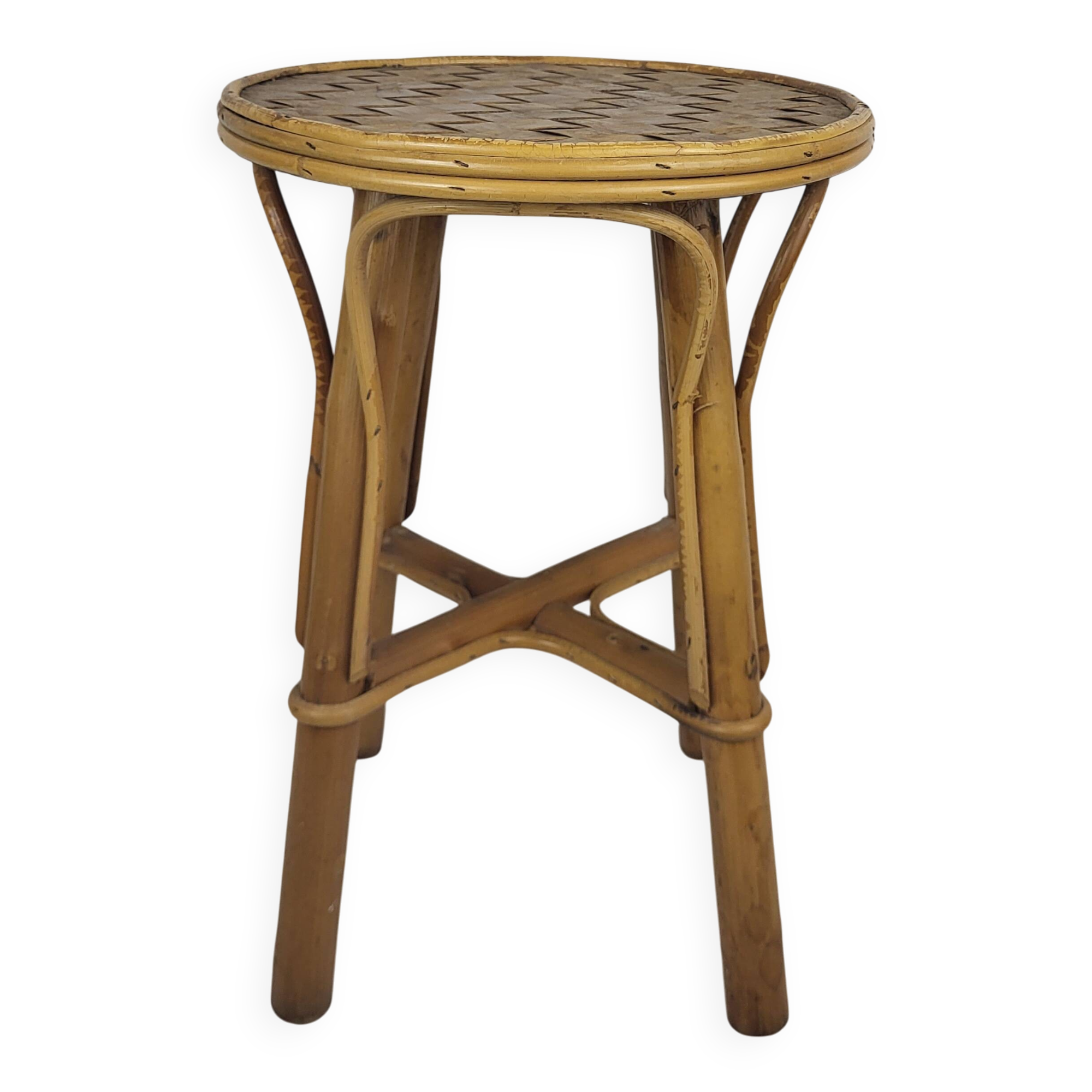 Vintage 1970s rattan stool / pedestal table