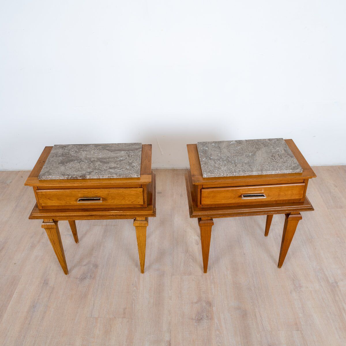 Art Deco bedside tables with marble tops, 1930s, set of 2