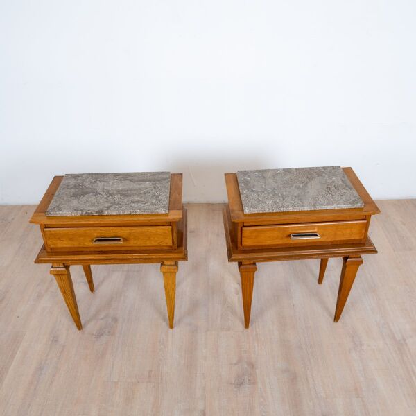 Tables de chevet Art Déco avec plateau en marbre, 1930