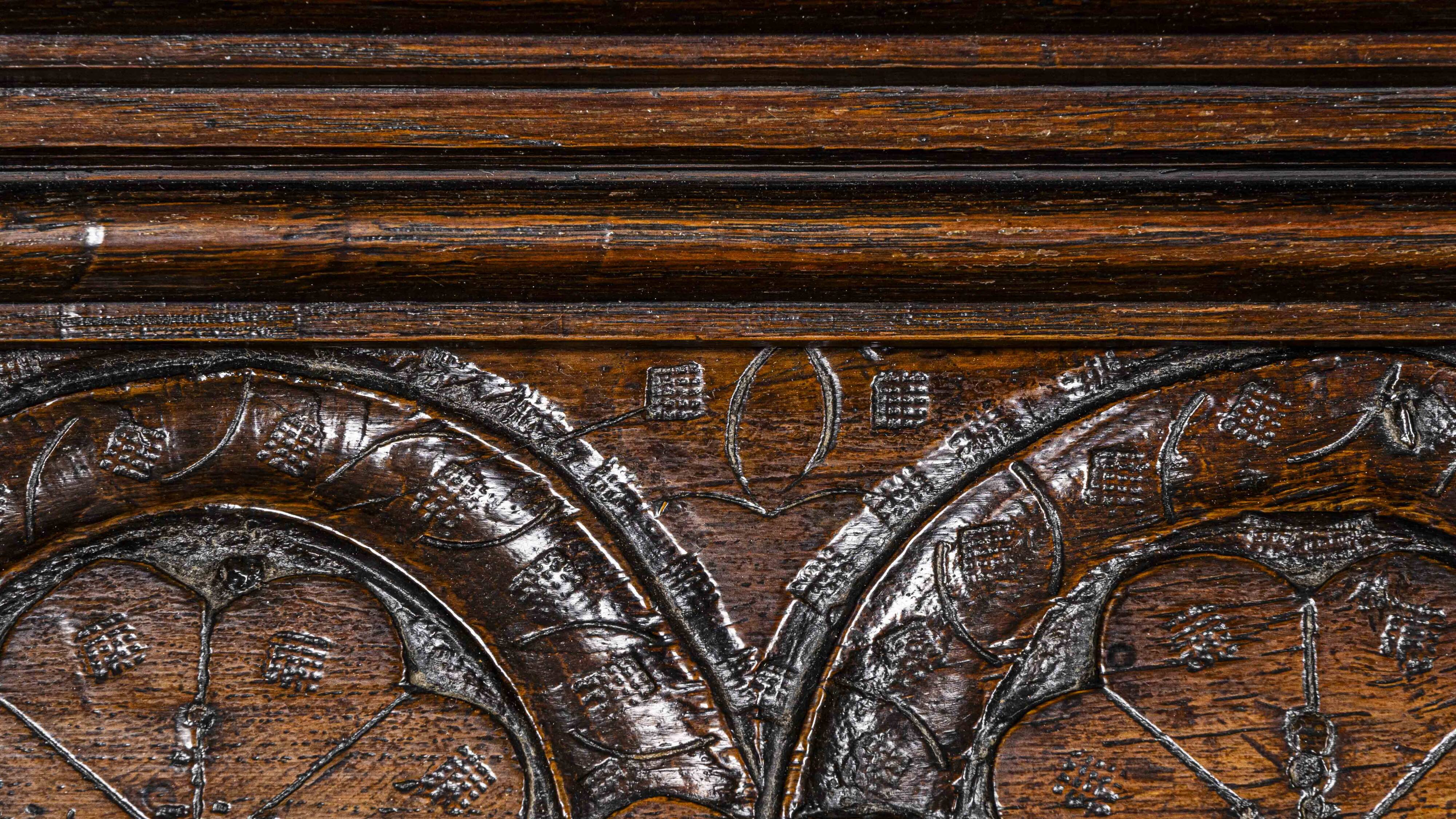 Charles II Oak Plaque, 1684, Set of 3