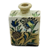 Ancient Rectangular Ceramic Bottle Persian Kadjar Fish 19th Century