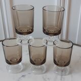 Set of 5 small glasses in smoked glass Made in France 70s
