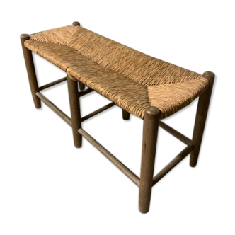 Vintage wooden and woven straw bench 1950