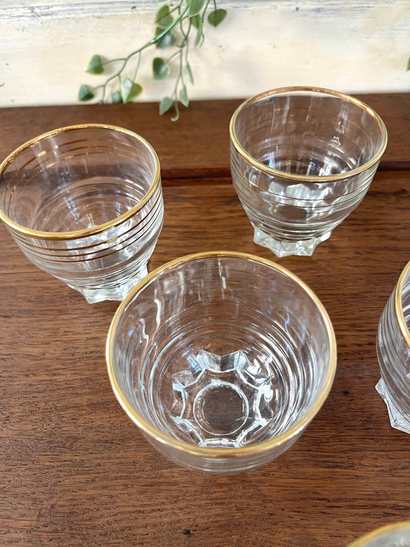 Verres en verre vintage avec bord doré, ensemble de 6
