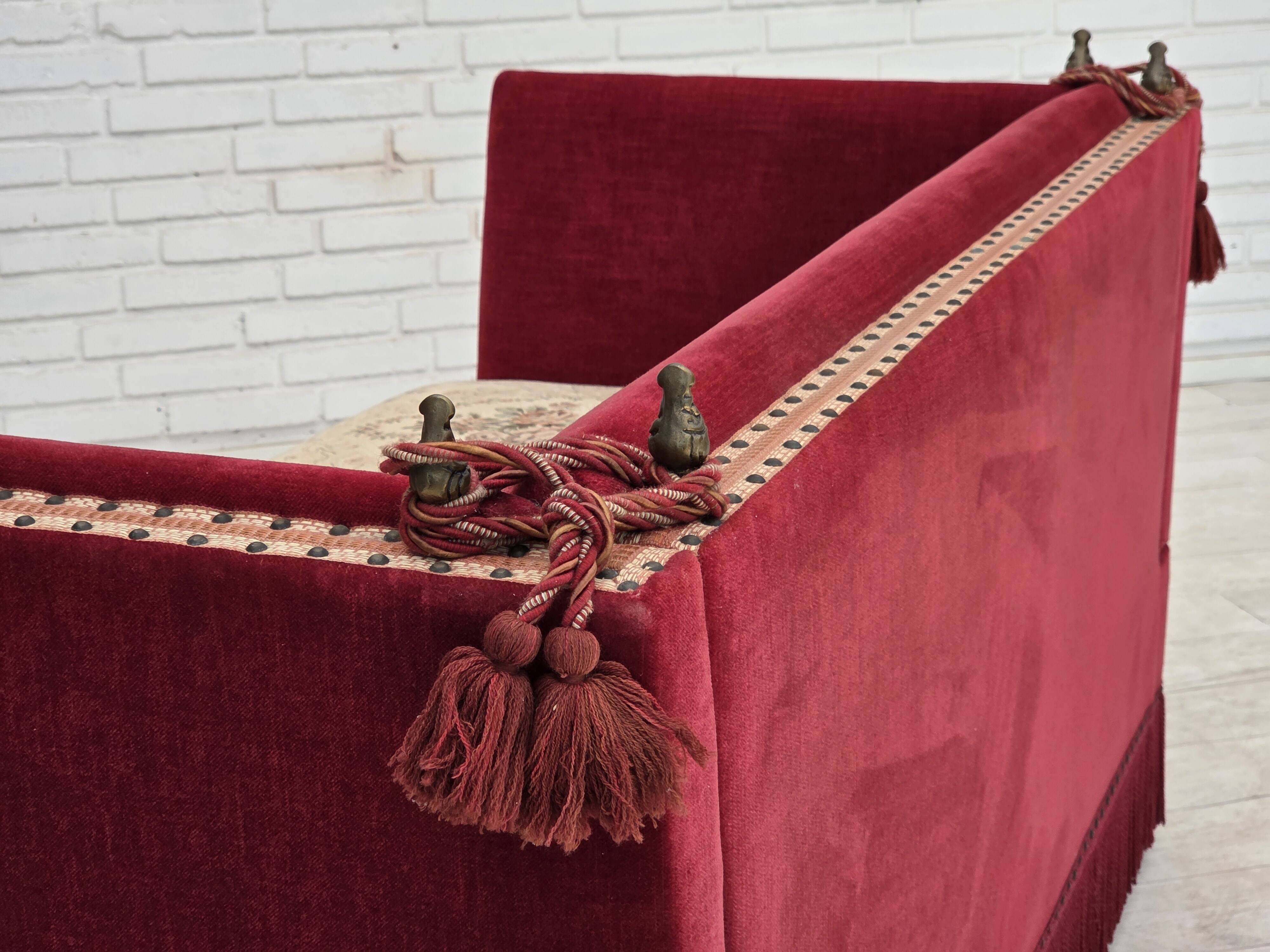 1970s, Danish 2-seater drop arm sofa, furniture velour.
