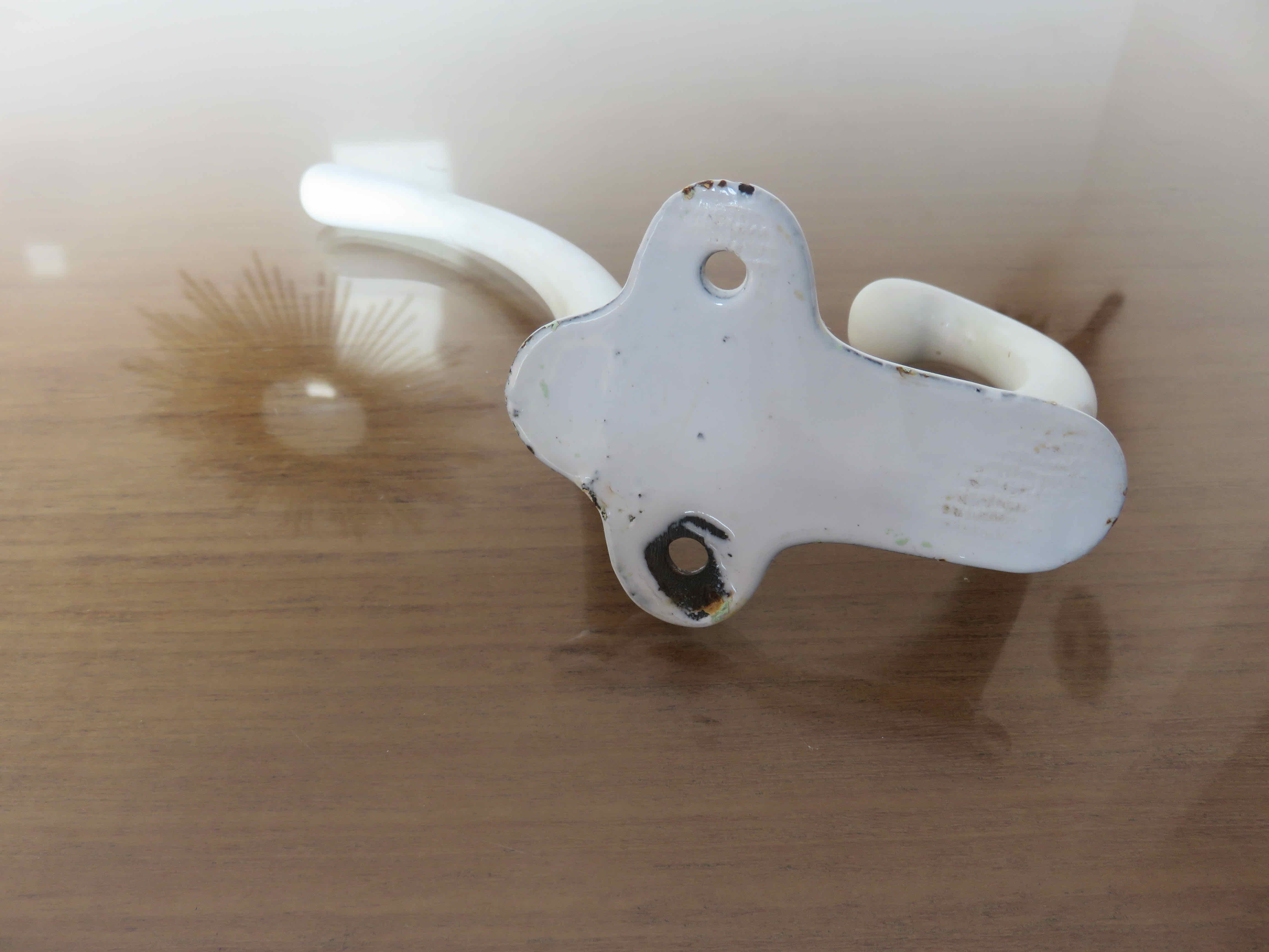 White enamelled cast iron wall hook 30s 40s