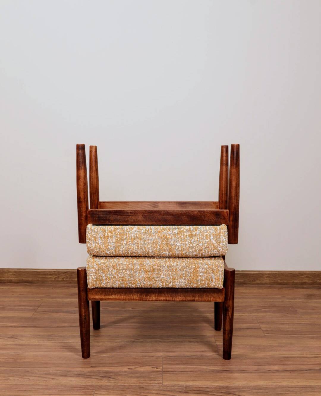 Scandinavian stool, yellow and white, Boho style