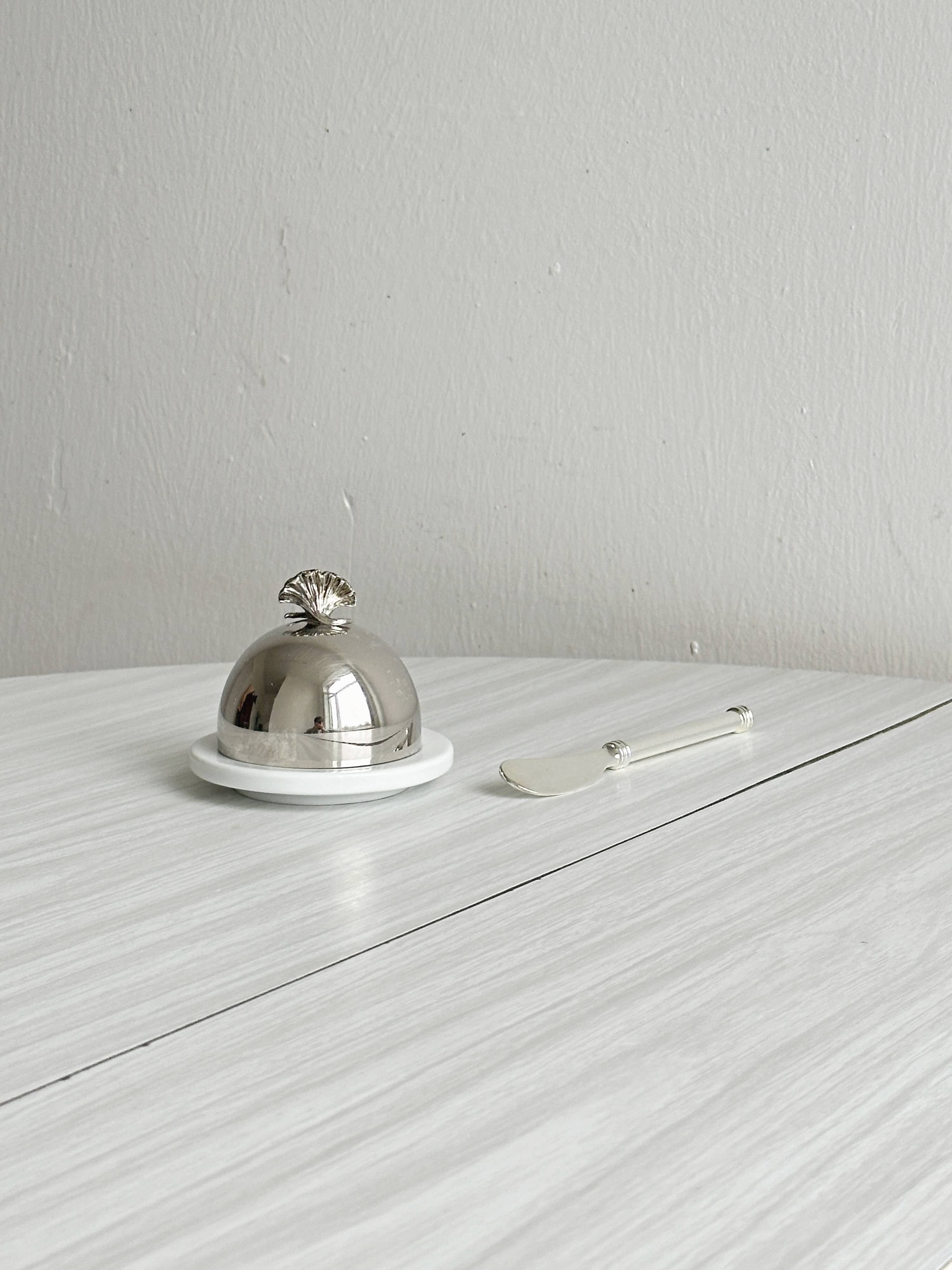 small butter dish sugar bowl porcelain and metal