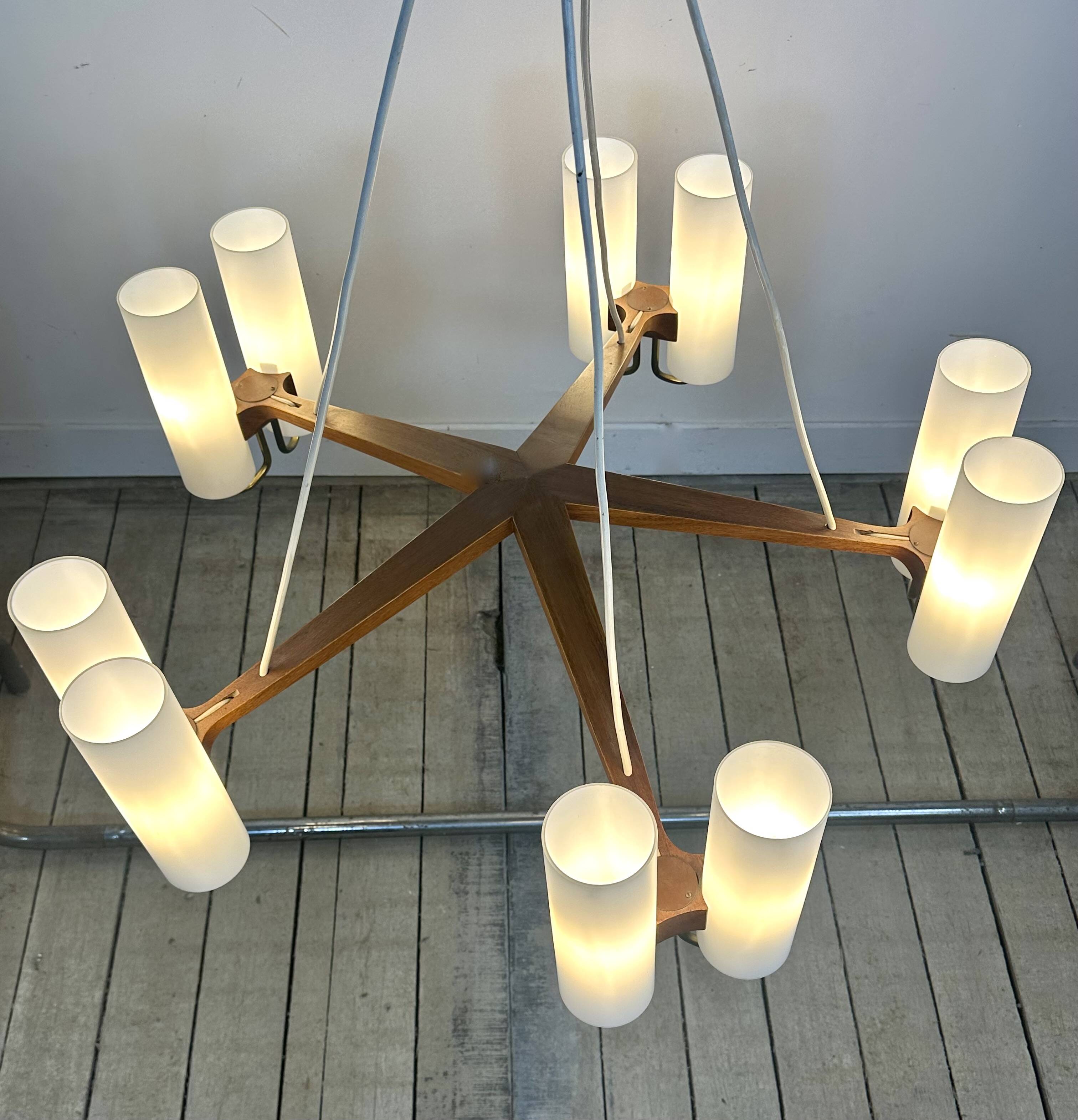 vintage Scandinavian chandelier 10 lights Östen Kristiansson for Luxus 1960s