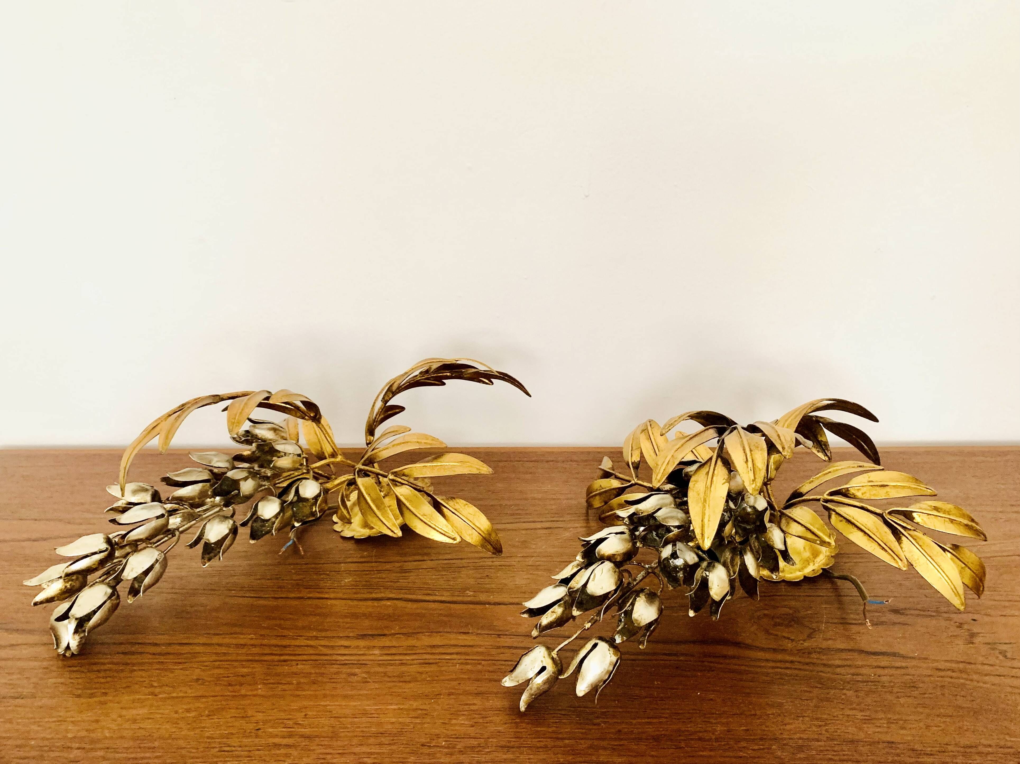 Set of 2 Amazing Italian Hollywood Regency Gilded Wall Lamps by Hans Kögl