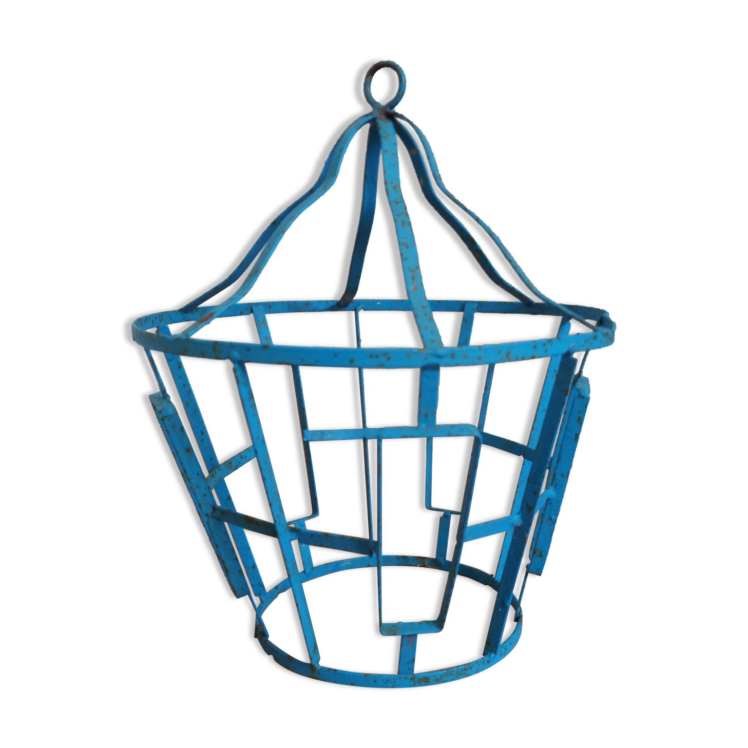 Suspension cage lamp in turquoise metal
