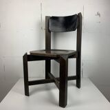 Set of 4 architectural brutalist dining chairs in beech wood, 1970s