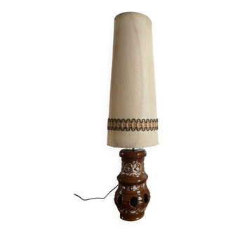 Lampe de sol vintage double éclairage pied en céramique et abat-jour xxl