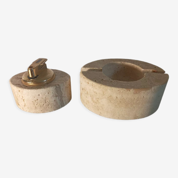 Travertine lighter and ashtray set Cerri Nestore Italy