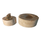 Travertine lighter and ashtray set Cerri Nestore Italy