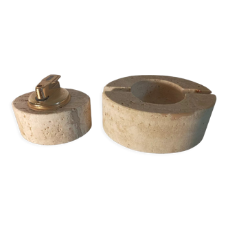 Travertine lighter and ashtray set Cerri Nestore Italy