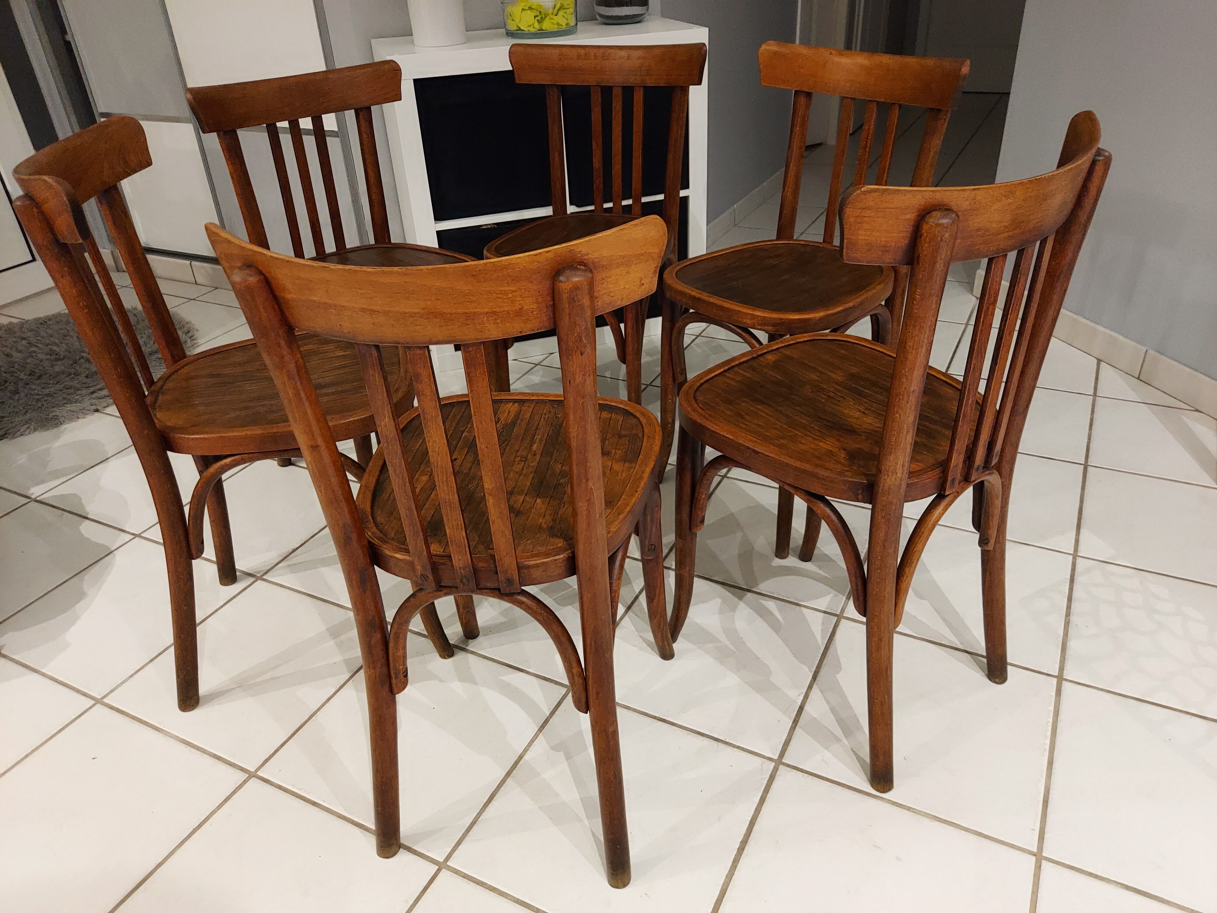 Suite de 6 chaises de bistrot Baumann vintage année 1930