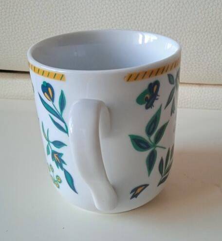 Set of vintage DPR mugs – blue and green floral design – h9 x d7.5 cm