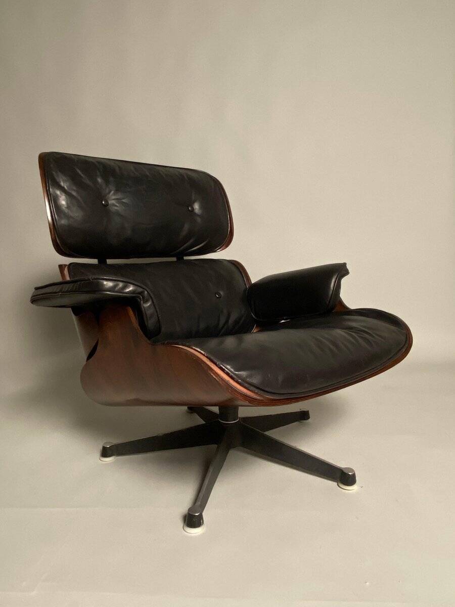 Lounge Chair in Black Leather attributed to Charles Eames for Herman Miller, 1956