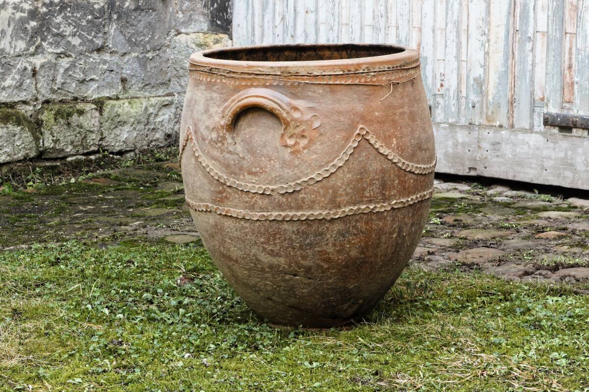 Large turned terracotta jar, 19th century