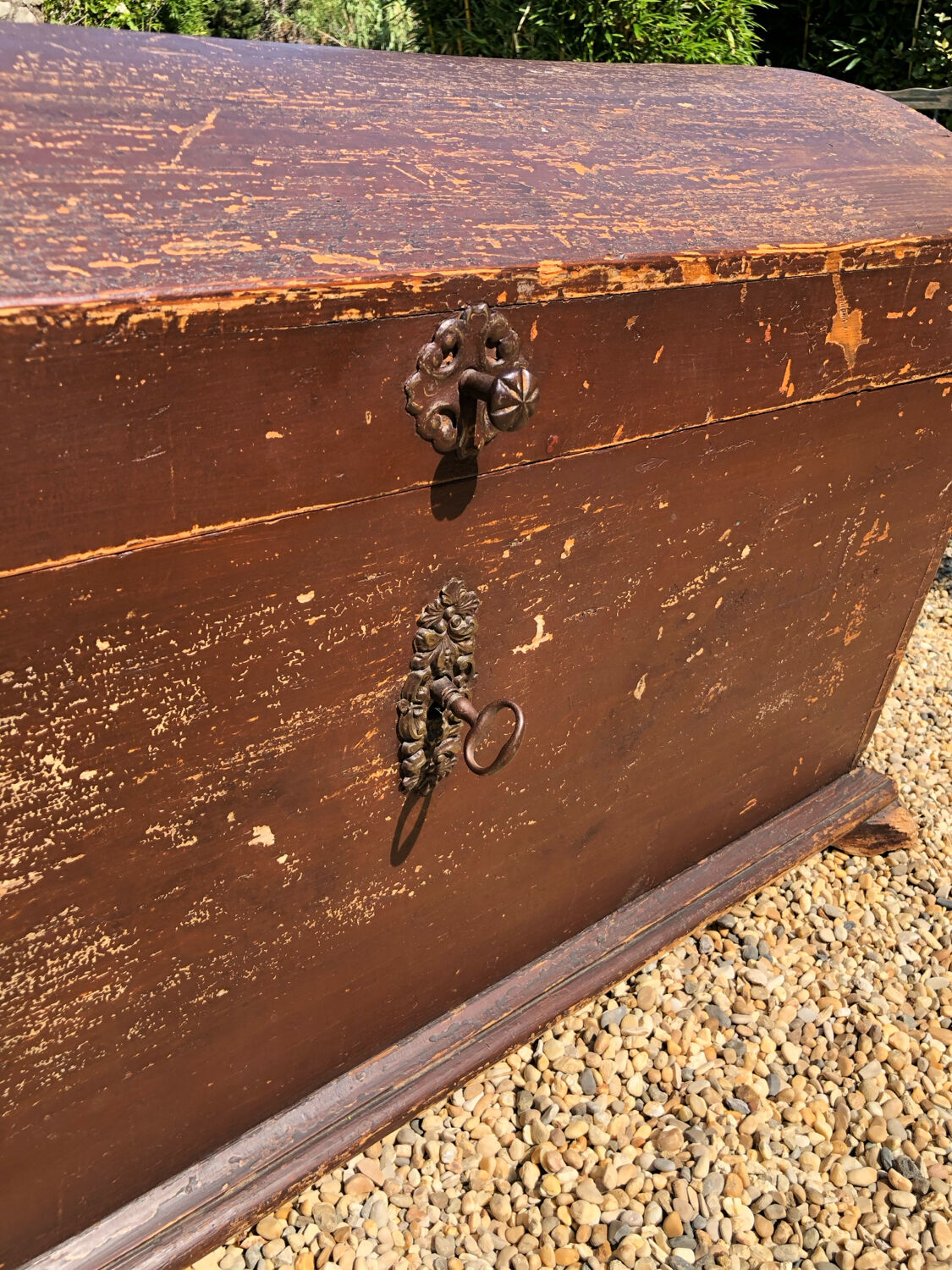 19th-century curved antique wooden chest