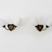 Pair of vintage Maison Arlus wall lights from the 50s in brass, opaline globe.