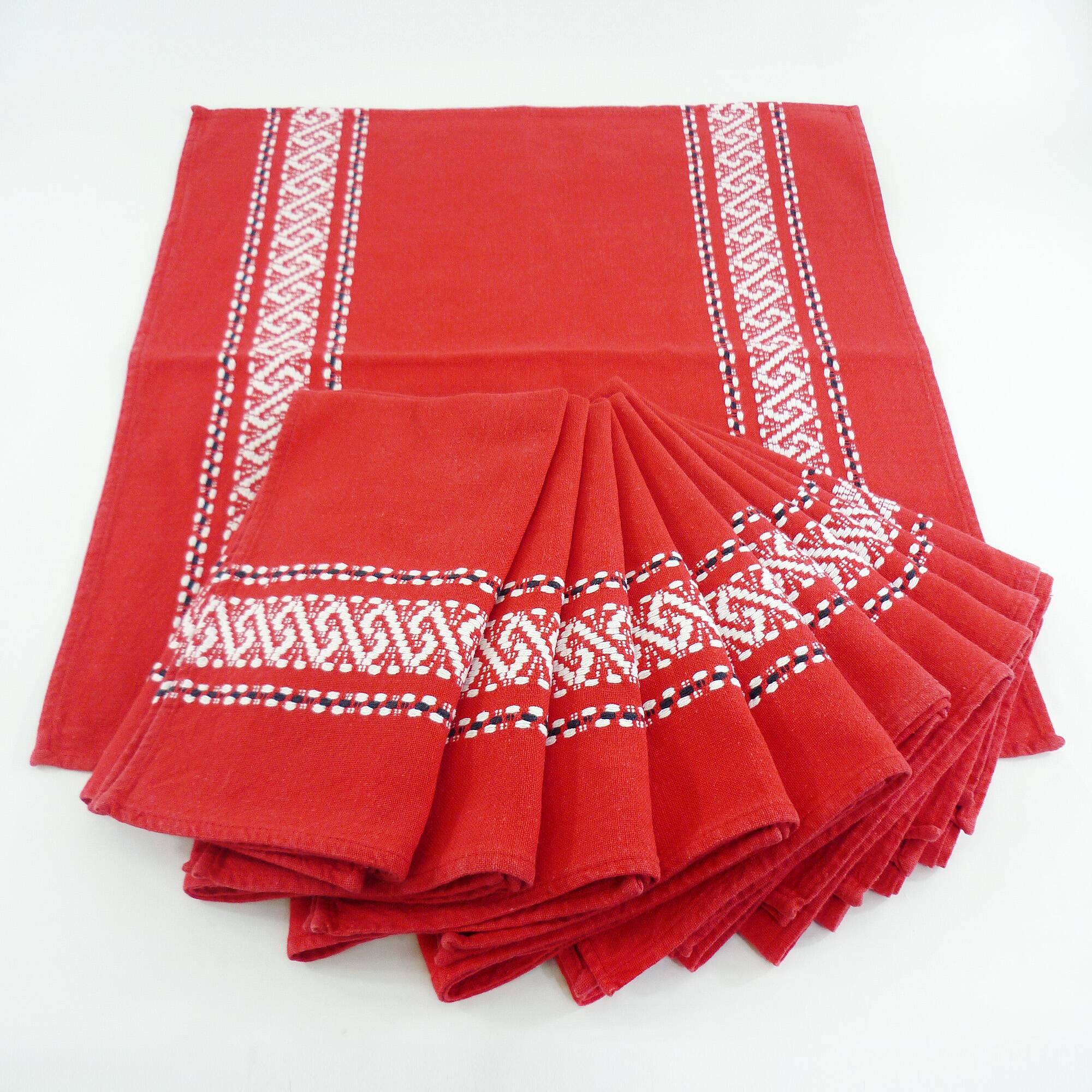 11 red cotton napkins - embroidered Basque style