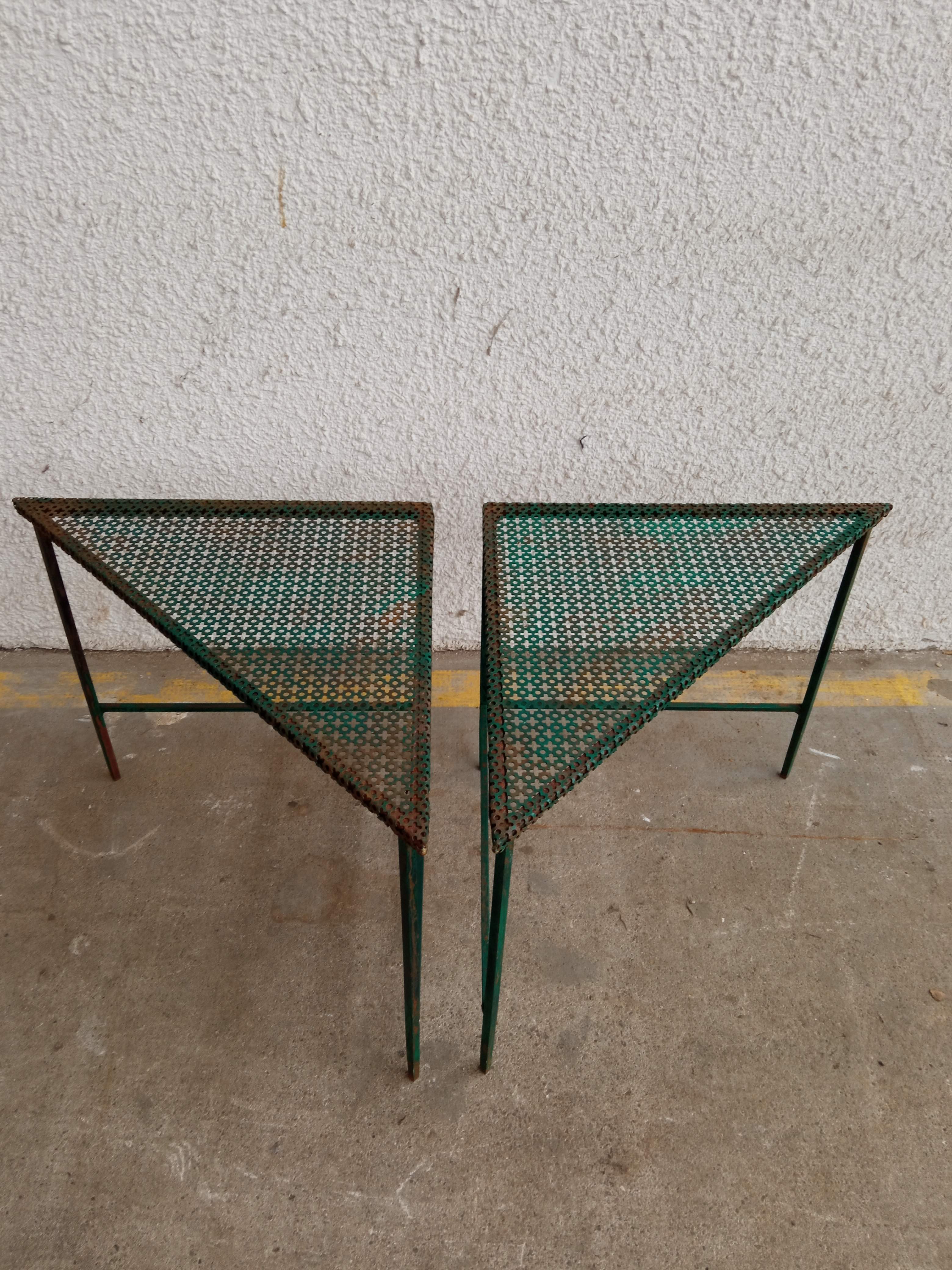 Triangular coffee table in perforated metal Mathieu Mategot