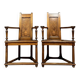 Pair of Renaissance armchairs called "Caquetoires" in walnut and marquetry, circa 1850