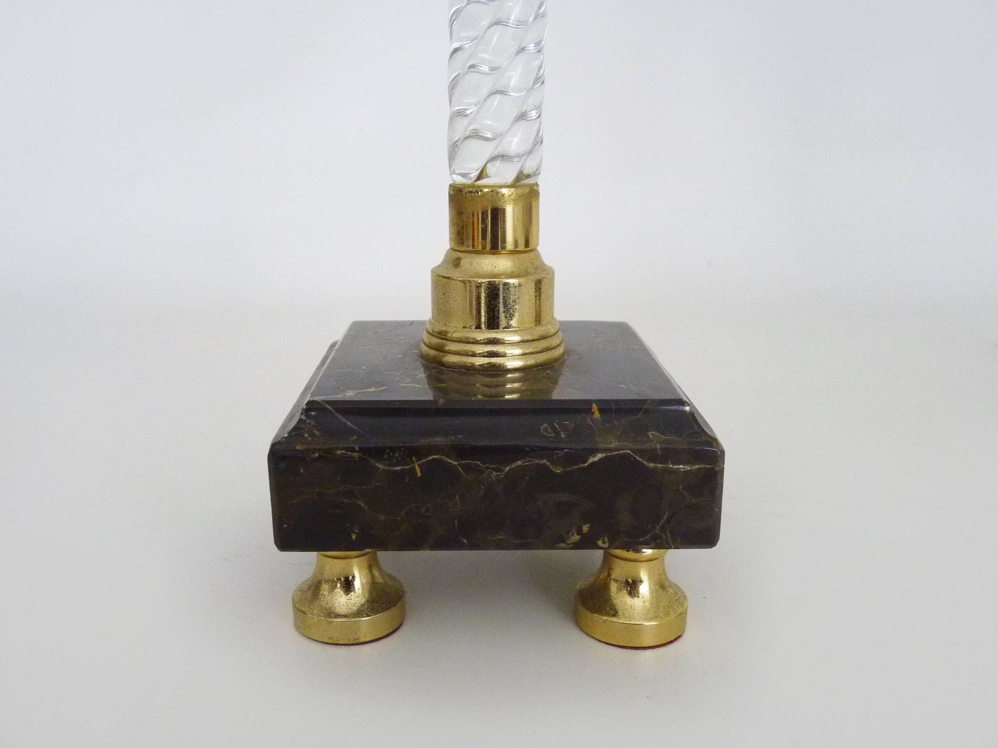 Pair of large candlesticks, Restoration style in brass, black marble, glass. 19th century